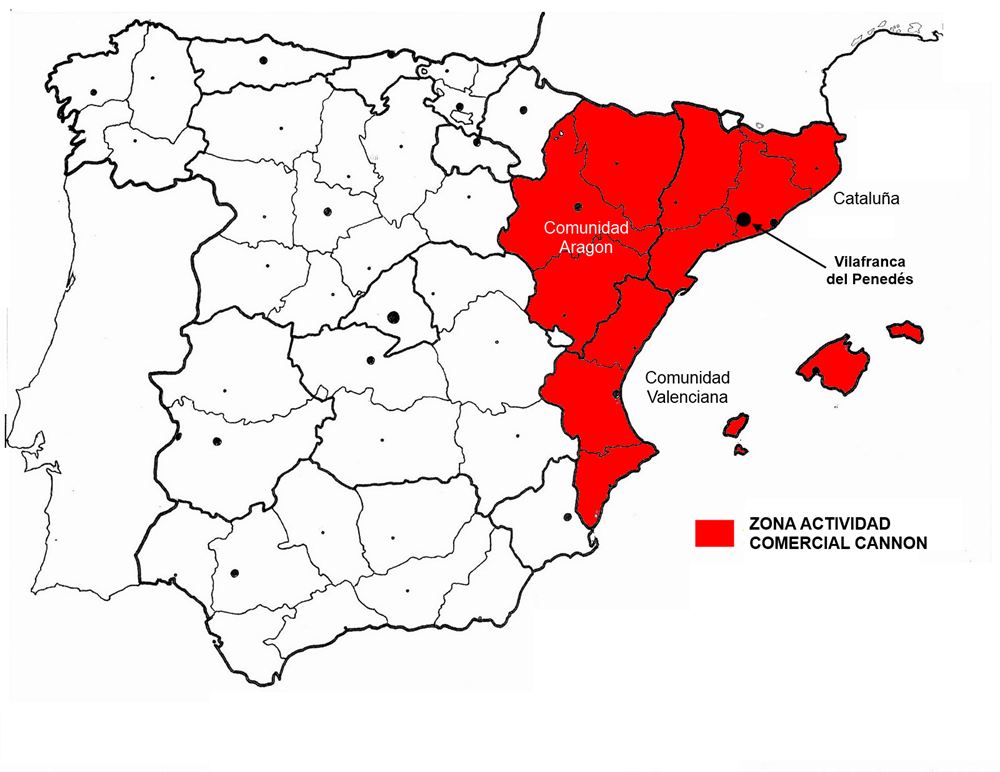 Zona de venda de maquinària nova Cannon de Pur2Mix: Aragó, Catalunya i Comunitat Valenciana